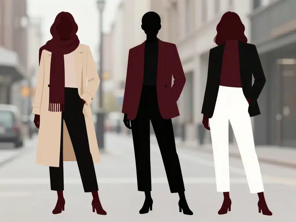 silhouettes fashion burgundy couleur association vêtements