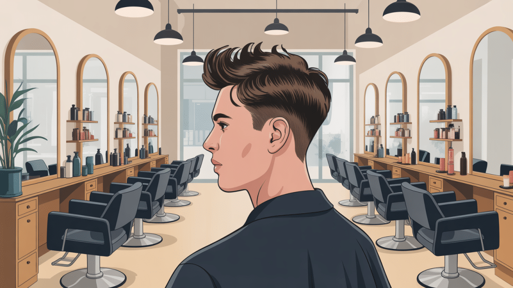 Homme stylisé coupe mulet homme 2024 moderne en salon contemporain