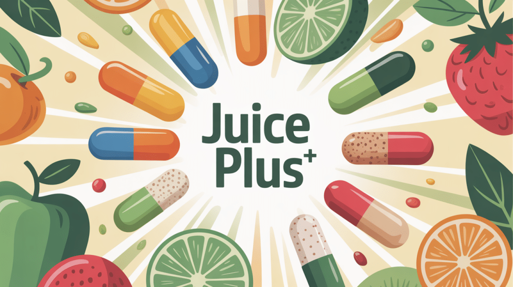 illustration juice plus gélules poudres fruits légumes