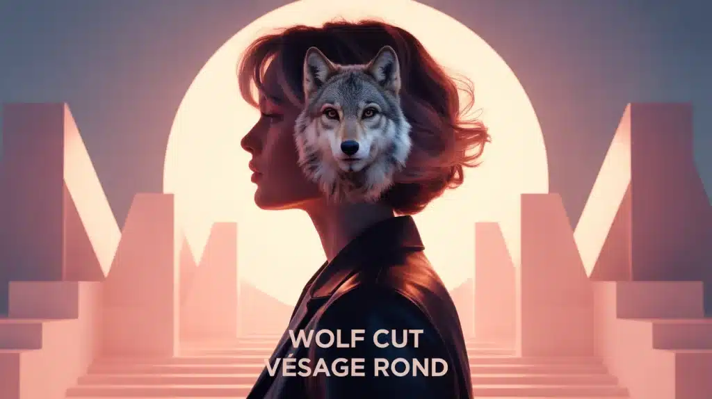 wolf cut visage rond avec frange rideau