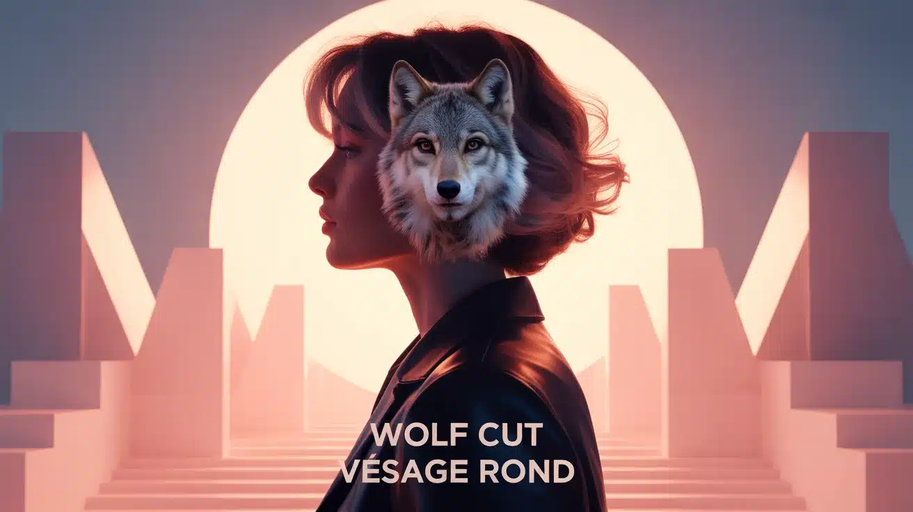 wolf cut visage rond avec frange rideau