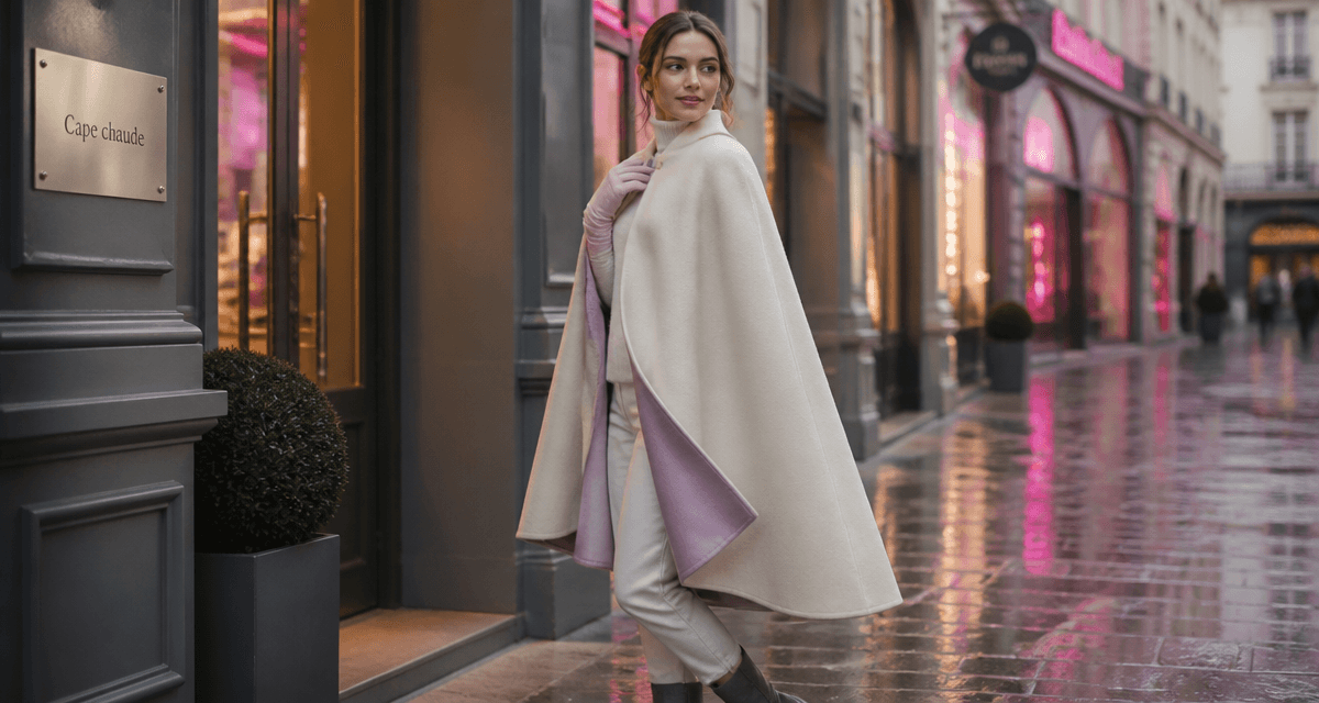 cape chaude pour femme en laine ivoire en ville