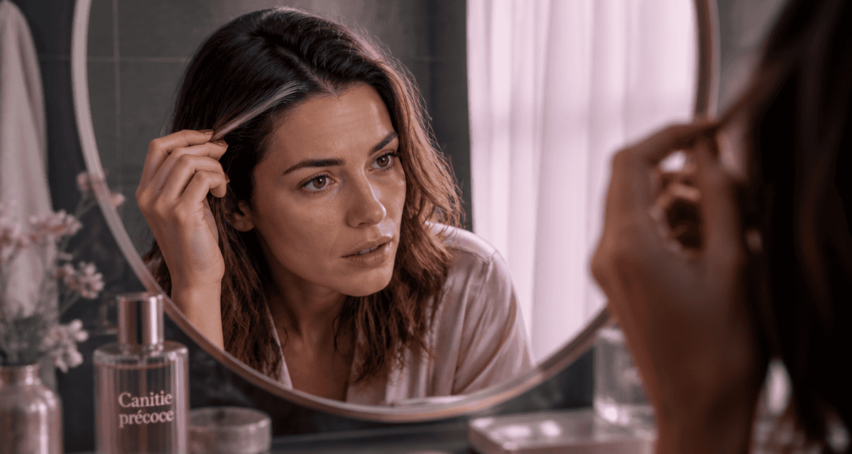 cheveux blanc a 30 ans signification femme observe mèche argentée