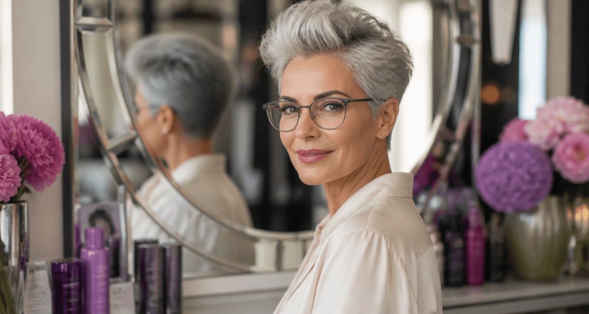 coupe pixie femme 60 ans cheveux gris volumineuse