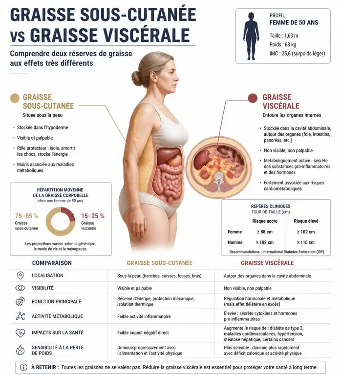 Schéma explicatif de la graisse viscérale et sous-cutanée pour perdre du ventre après 50 ans