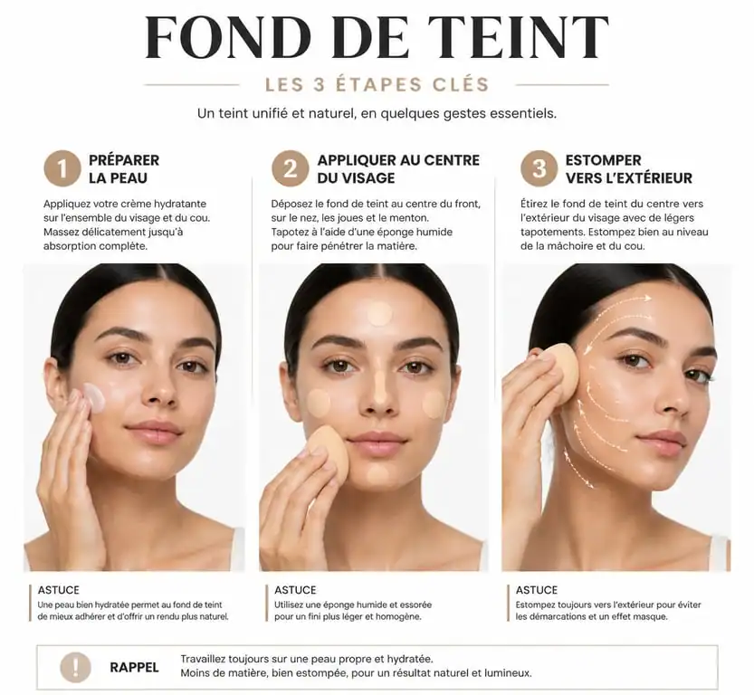 Étapes pour appliquer le fond de teint comme un professionnel pour un teint naturel et uniforme