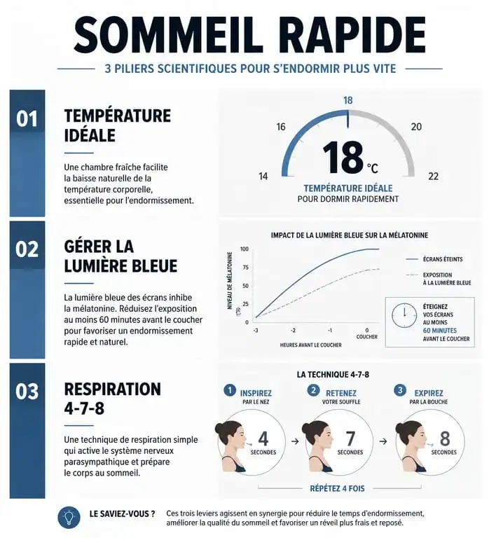 Infographie sur les conseils pour trouver le sommeil rapidement et améliorer son endormissement
