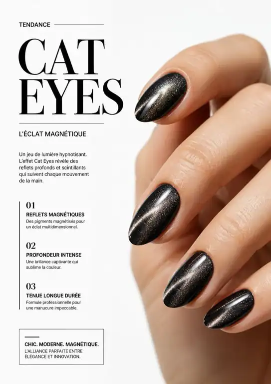 Manucure tendance effet Cat Eyes avec reflets magnétiques