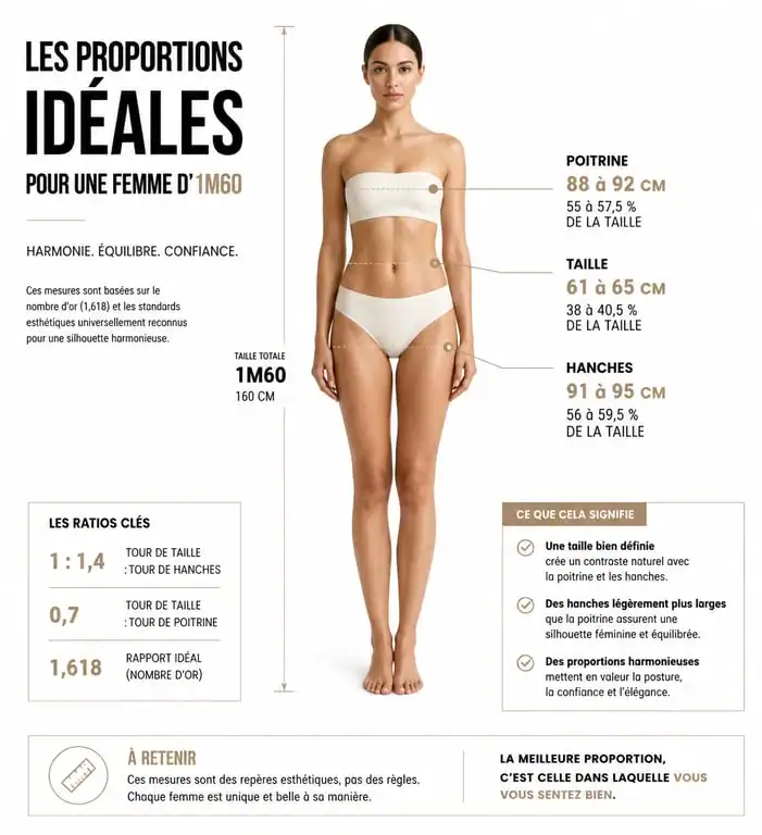 Infographie des mensurations idéales pour une femme d'1m60