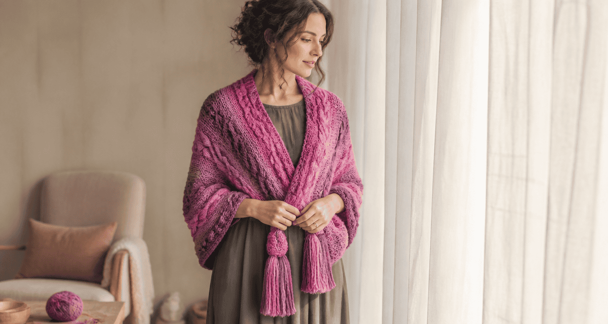 Poncho tricot femme motifs torsadés fuchsia lilas rose