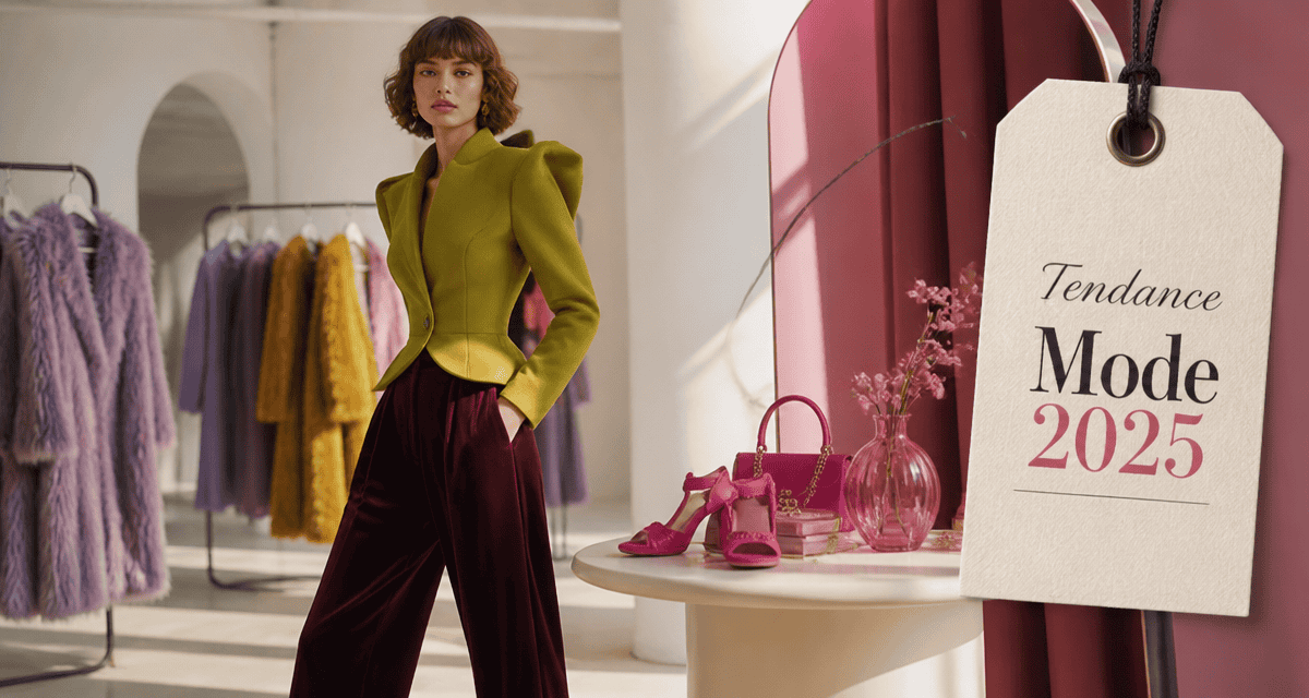 tendance mode 2025 tailleur vert chartreuse et accessoires couleurs saturées