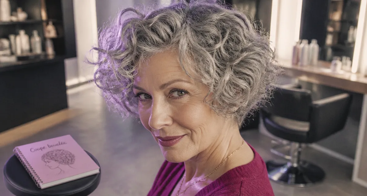 Coupe cheveux frisés courts femme 60 ans, boucles stylées sans effet casque