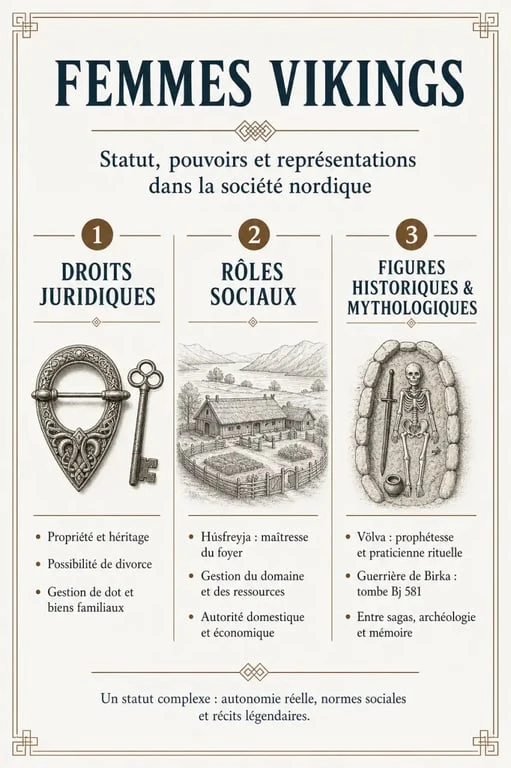 Infographie sur le rôle et le statut social de la femme viking dans la société médiévale