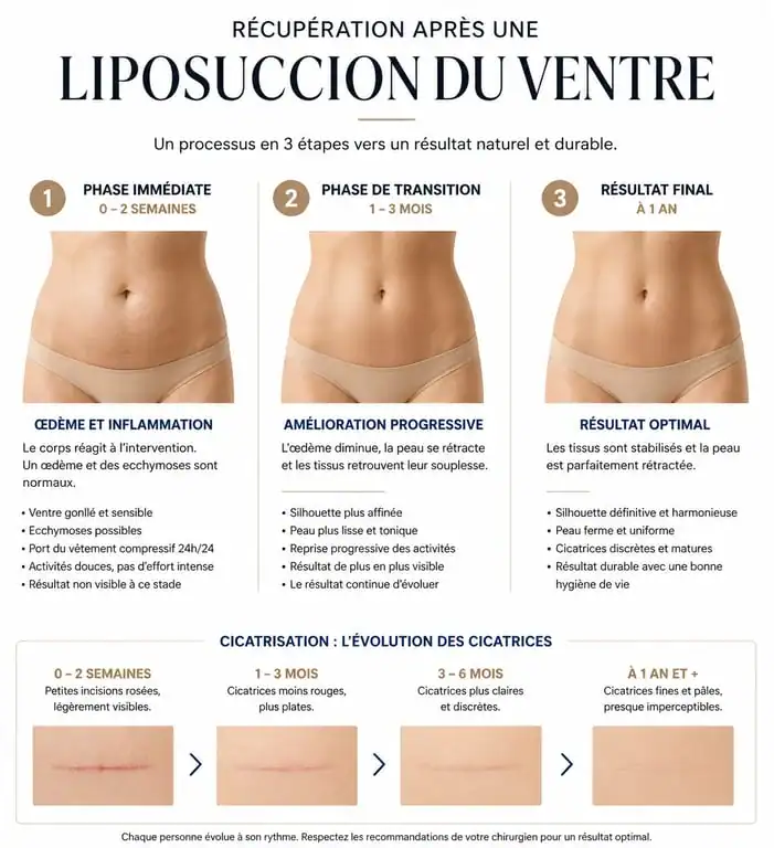 Étapes de récupération après une liposuccion du ventre avant apres