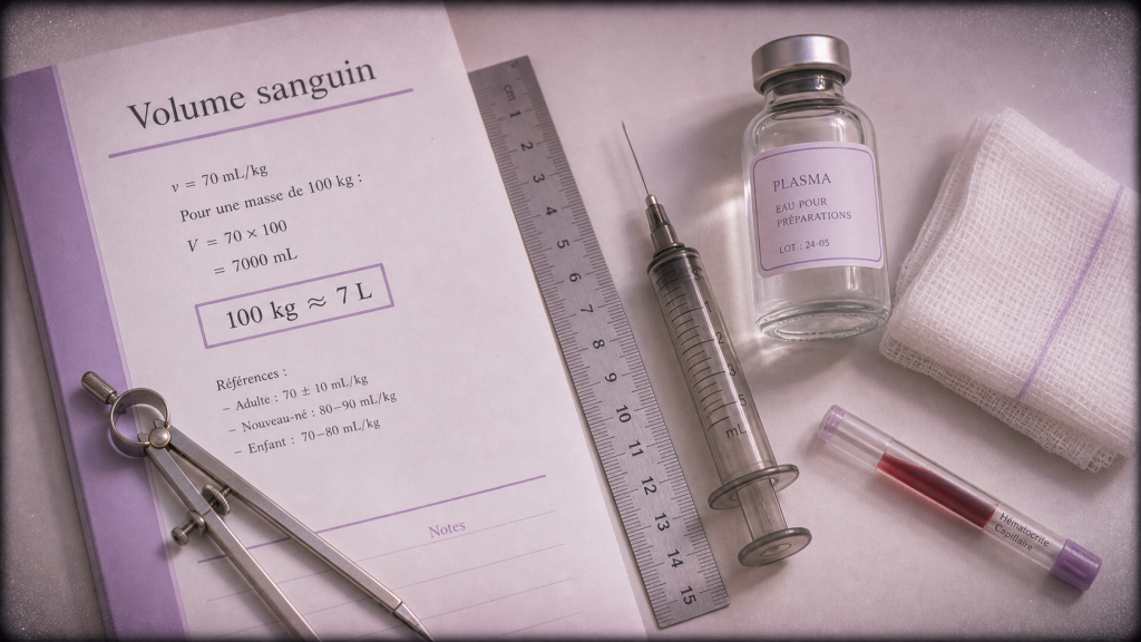 litre de sang dans le corps 100 kg : volume sanguin approximatif (≈7 L)