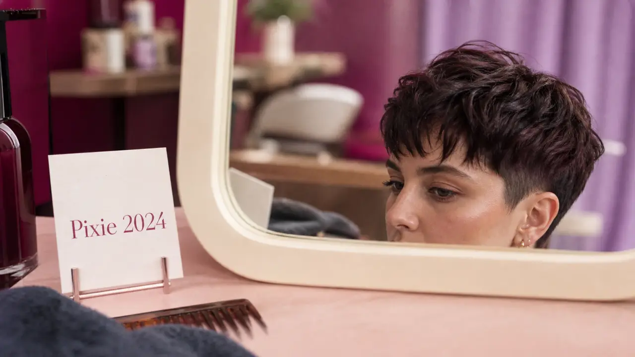 Coupe pixie 2024 frange longue texturée en salon coiffure