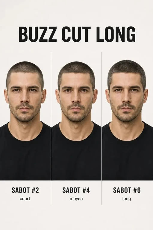 Exemples de buzz cut long avec trois longueurs différentes