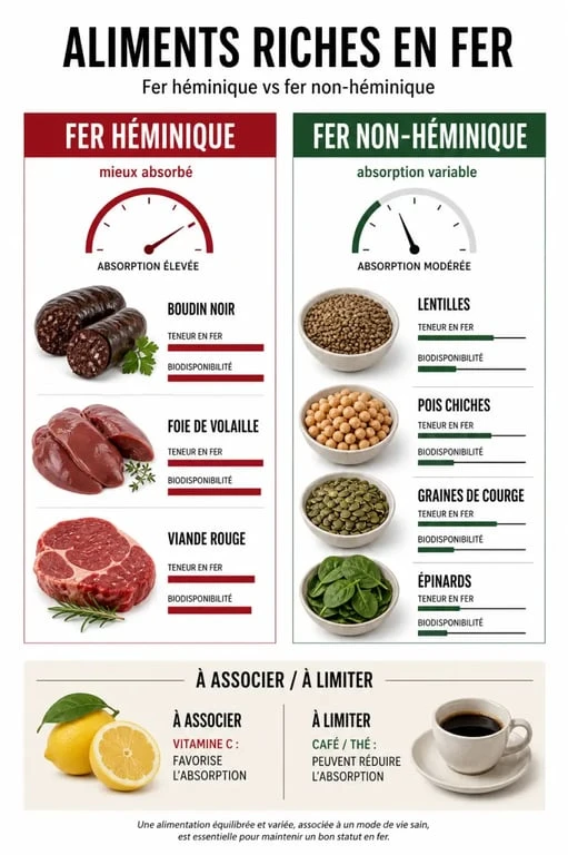 Aliments avec beaucoup de fer : comparaison des meilleures sources de fer et conseils d’absorption