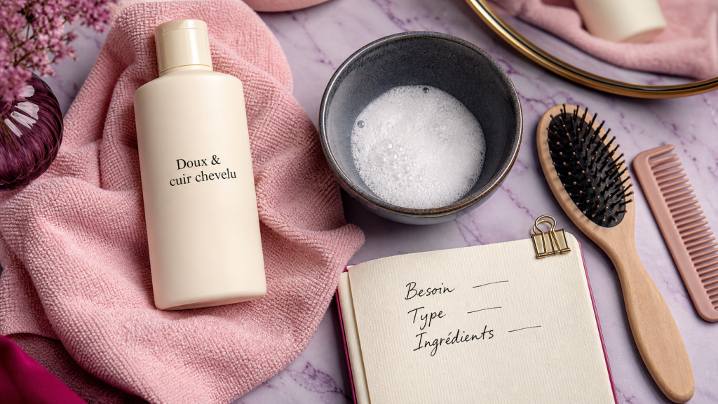 Meilleur shampoing grande surface pour cheveux gras, secs ou colorés : mousse et flacon en salle de bain