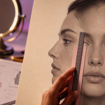 Nez droit : règle guide sur visage féminin, photo de profil