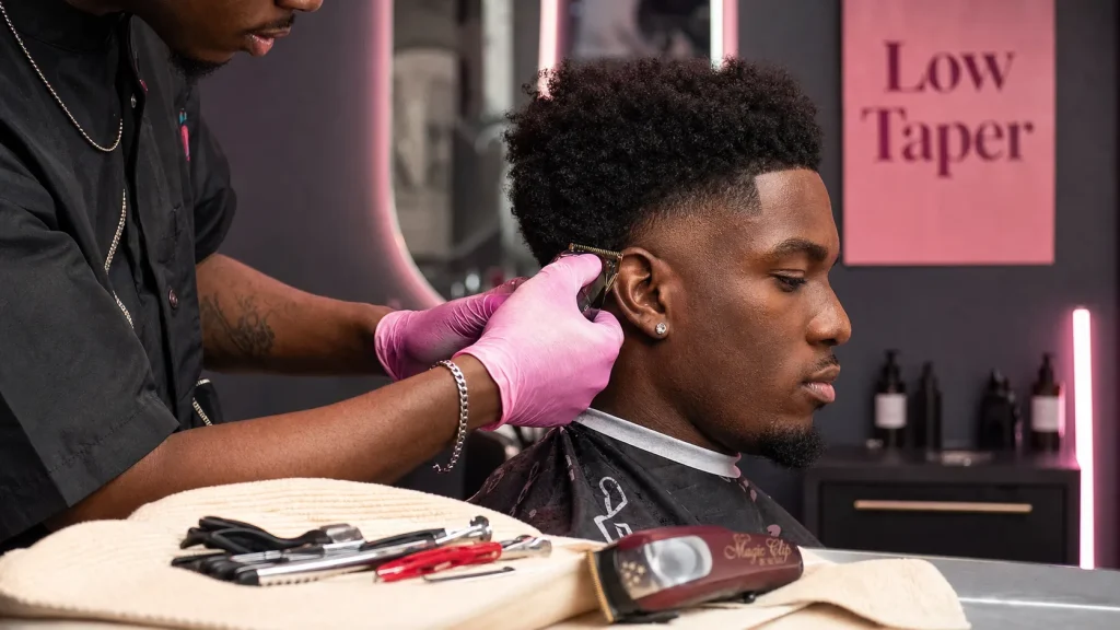Taper afro low-mid : dégradé propre sans raser à blanc