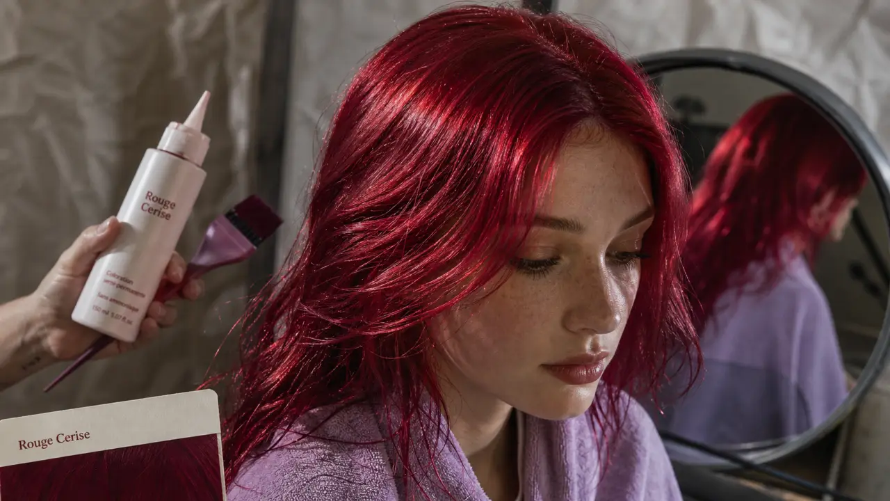 Cheveux rouge cerise brillants, nuance sans criard