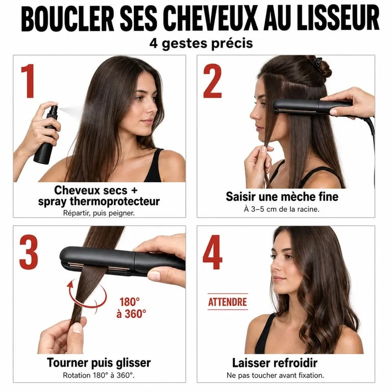 Comment faire des boucles avec un lisseur en étapes illustrées