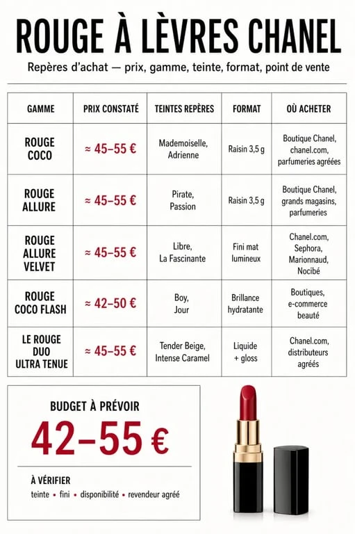 Repères d’achat du rouge à lèvres Chanel prix, teintes et formats