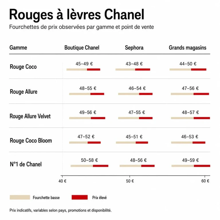 Comparatif du rouge à lèvres Chanel prix par gamme et distributeur