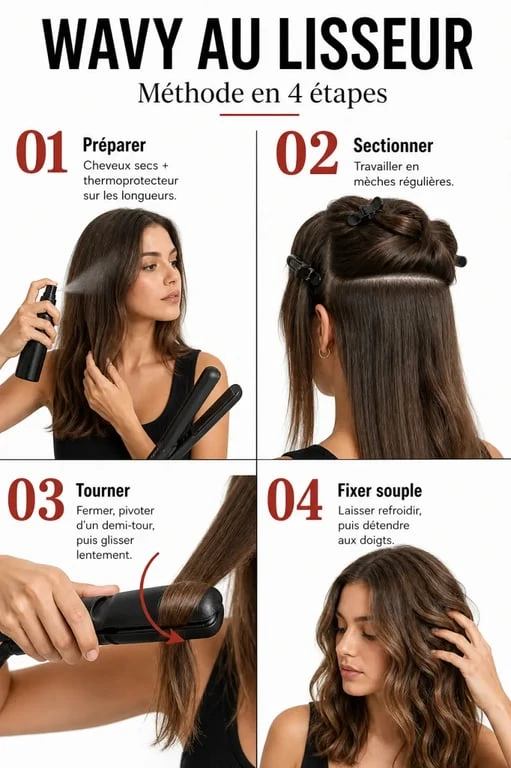 Comment faire un wavy avec un lisseur : étapes visuelles pour réussir l’ondulation souple
