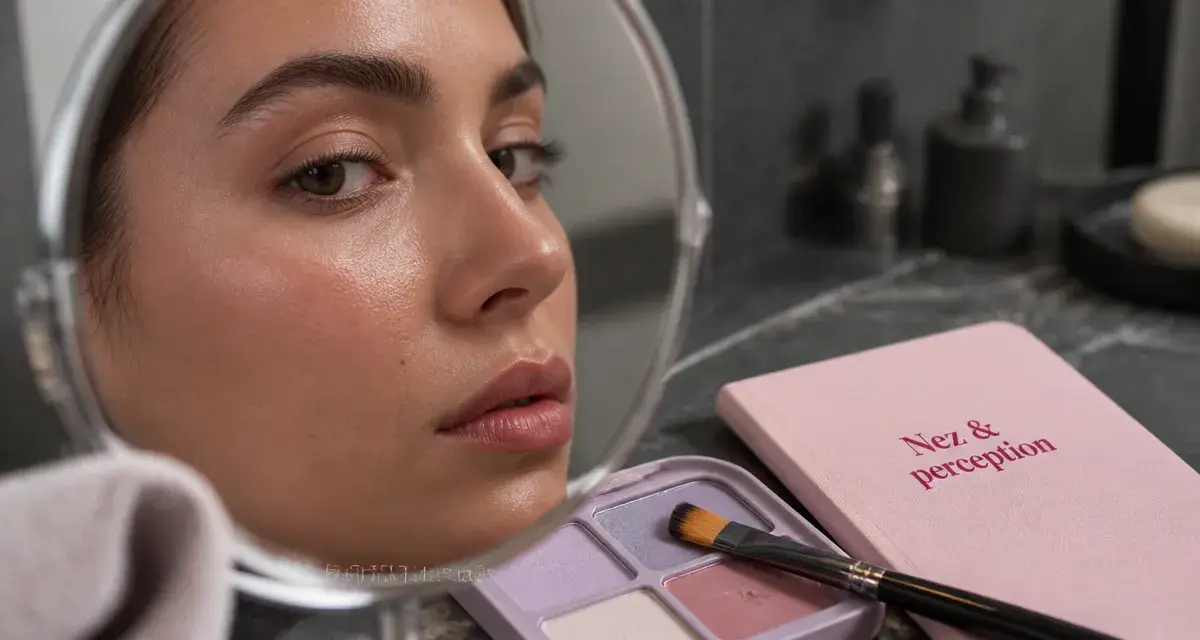 Gros nez, perception du profil au miroir, maquillage contour et lumière studio